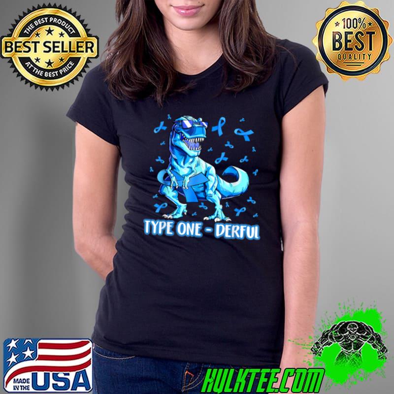 Official Type 1 Diabetes Awareness Blue Ribbon T1D T Rex Dinosaur Boy T Shirt Ladies Tee Official Type 1 Diabetes Awareness Blue Ribbon T1D T Rex Dinosaur Boy T Shirt Ladies Tee