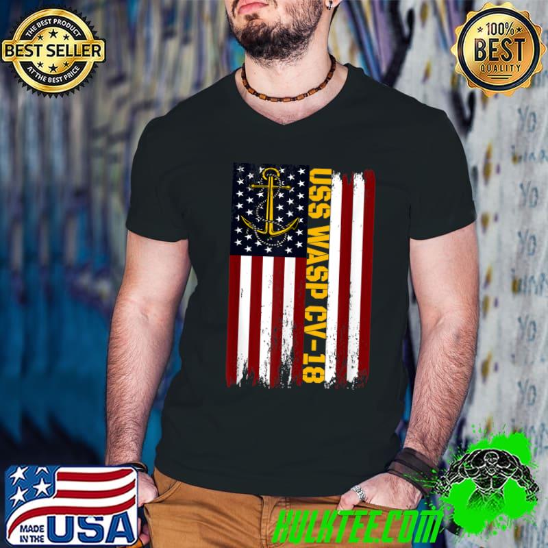 Official uSS Wasp CV-18 Aircraft Carrier American Flag T-Shirt Guys V Neck Official uSS Wasp CV-18 Aircraft Carrier American Flag T-Shirt Guys V Neck