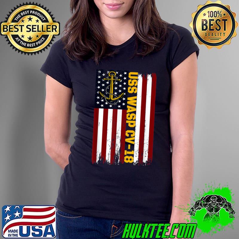 Official uSS Wasp CV-18 Aircraft Carrier American Flag T-Shirt Ladies Tee Official uSS Wasp CV-18 Aircraft Carrier American Flag T-Shirt Ladies Tee