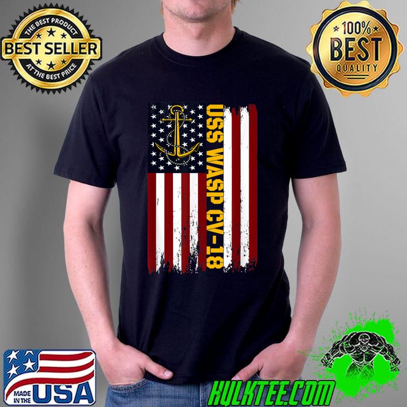 Official uSS Wasp CV-18 Aircraft Carrier American Flag T-Shirt Unisex Official uSS Wasp CV-18 Aircraft Carrier American Flag T-Shirt Unisex