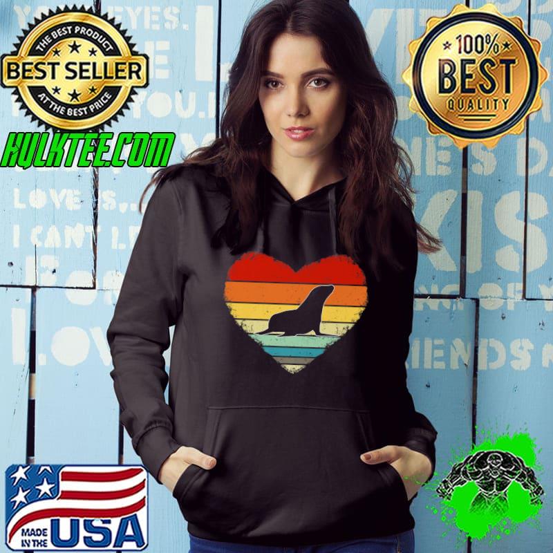 Official vintage Heart Sea Lion Animal Lovers Retro Valentines Day Premium T-Shirt
