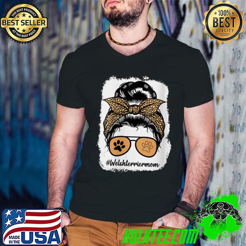 Official welsh Terrier Dog Mom Bleached Messy Hair Bun Leopard T-s Guys V Neck Official welsh Terrier Dog Mom Bleached Messy Hair Bun Leopard T-s Guys V Neck