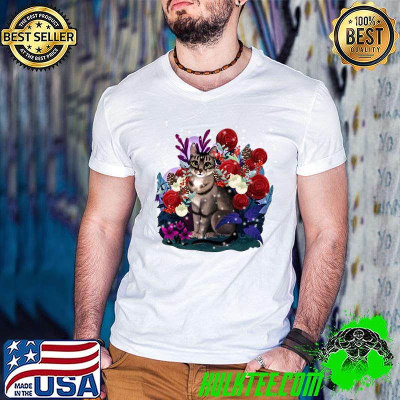 Original cat winter rose garden cat lover christmas T-shirt