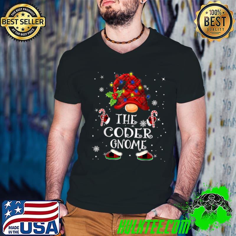 Original Coder Gnome Buffalo Plaid Christmas Tree Light T Shirt