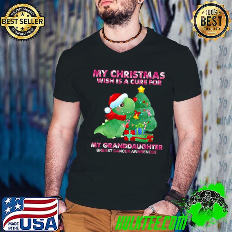 Original Dinosaur My Christmas Wish Is A Cure For My Granddaughter Breast Cancer Awareness Guys V Neck Original Dinosaur My Christmas Wish Is A Cure For My Granddaughter Breast Cancer Awareness Guys V Neck