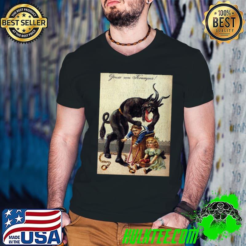 Original gruss Vom Krampus Horror Christmas Art Creepy Evil Santa T-Shirt