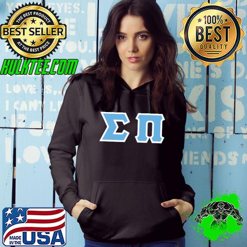 Original sigma Pi Printed Letters Cyan with White Border T-shirt