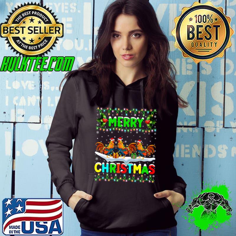 Original Xmas Rooster Bird Lighting Santa Hat Merry Christmas Rooster Premium T-Shirt