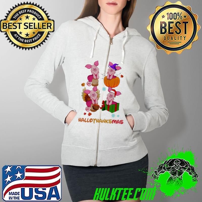 Piglet Pumpkin Snow Happy Hallothanksmas Shirt Full Zip Hooded Piglet Pumpkin Snow Happy Hallothanksmas Shirt Full Zip Hooded