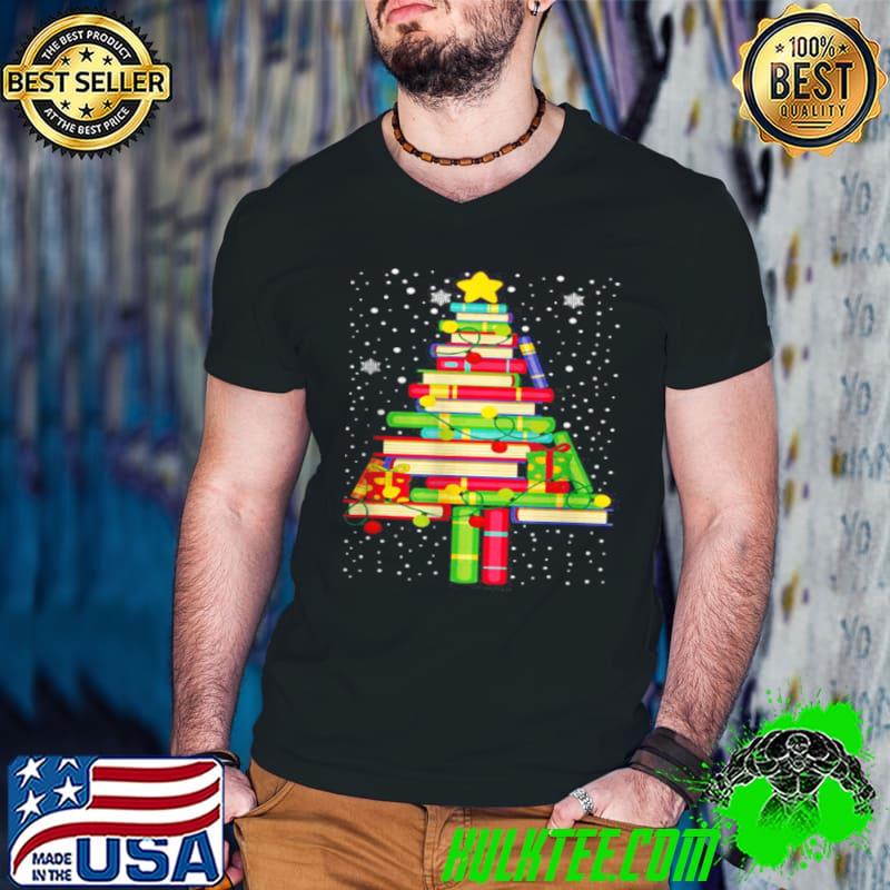 Premium Books Christmas Tree Xmas Librarian Book Lovers Pajama T Shirt