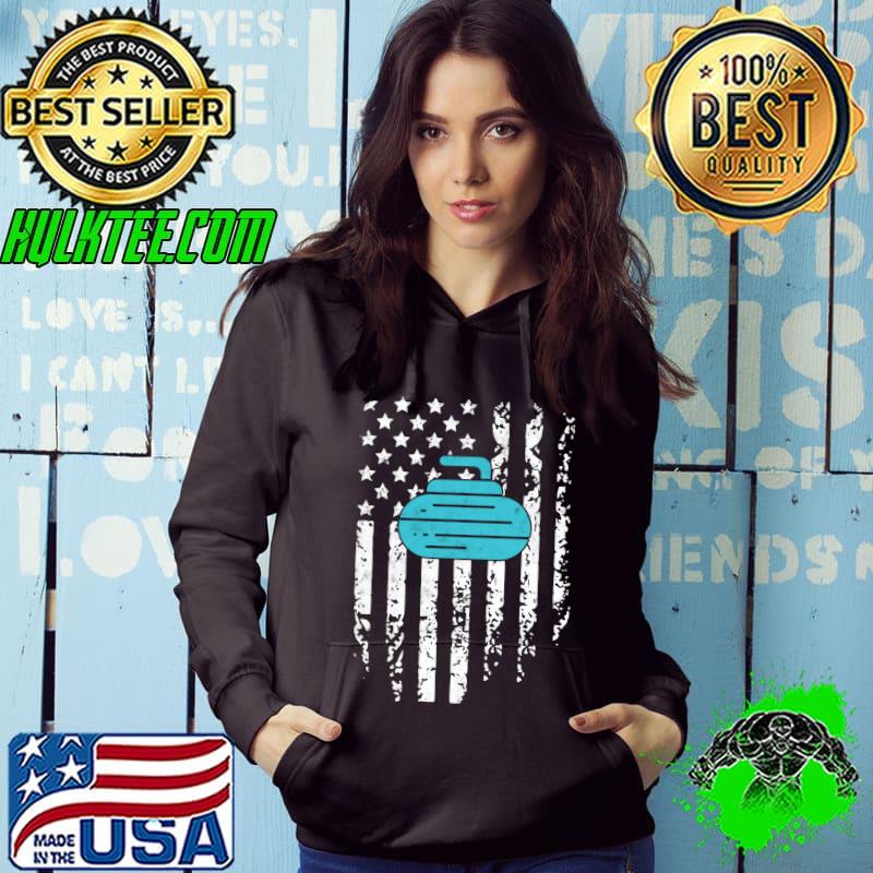 Premium curling Winter Sports Vintage USA American Flag T-shirt