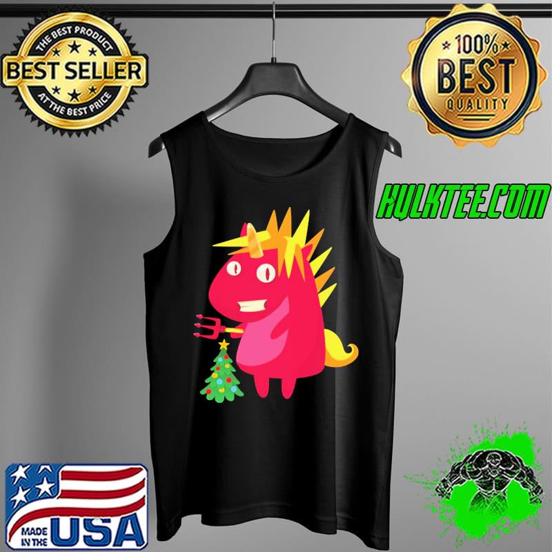 Premium Evil Unicorn With Christmas Tree Unisex T-Shirt Tank Top Premium Evil Unicorn With Christmas Tree Unisex T-Shirt Tank Top