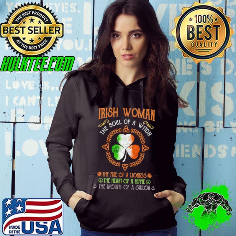 Premium irish Woman The Soul Of A Witch Fire Of A Lioness Peace And Love Shirt