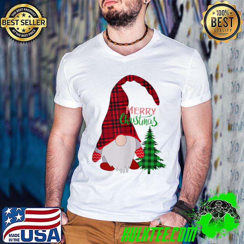Premium merry Christmas Buffalo Plaid Garden Gnome T-shirt