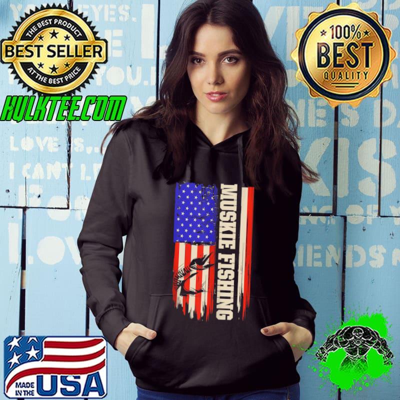 Premium muskie Fishing Muskellunge Fisherman American flag T-shirt