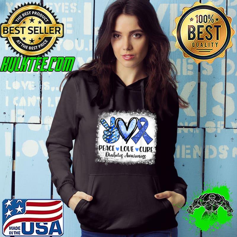 Premium peace Love Cure Type 1 Diabetes Awareness T1D Blue Ribbon T-Shirt