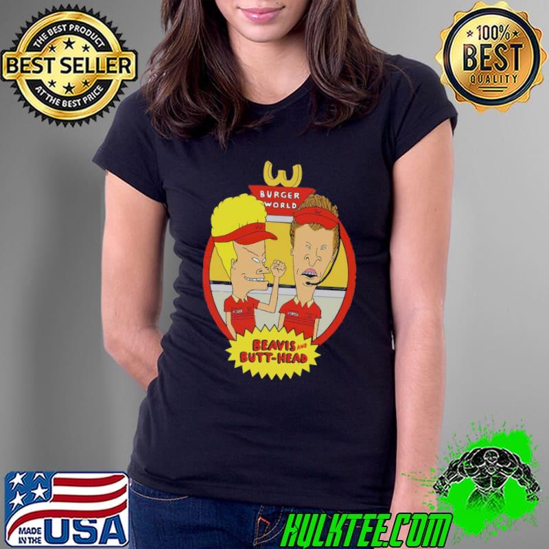 Premium Sarcastic Cartoon Beavis and Butthead World Circle Frame Unisex T-Shirt Ladies Tee Premium Sarcastic Cartoon Beavis and Butthead World Circle Frame Unisex T-Shirt Ladies Tee