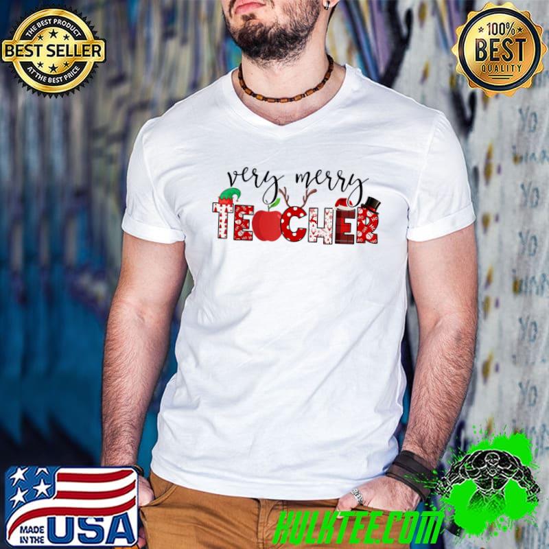Premium Very Merry Teacher Christmas Tee T-Shirt Guys V Neck Premium Very Merry Teacher Christmas Tee T-Shirt Guys V Neck