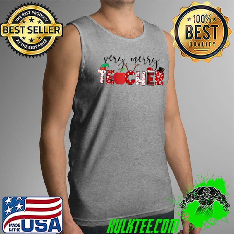 Premium Very Merry Teacher Christmas Tee T-Shirt Tank Top Premium Very Merry Teacher Christmas Tee T-Shirt Tank Top