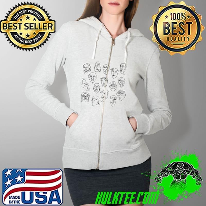 Single Line Face Design Character Shirt Full Zip Hooded Single Line Face Design Character Shirt Full Zip Hooded
