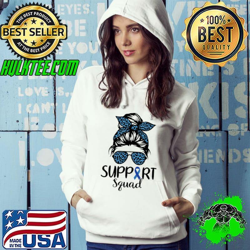 Support Squad Messy Bun Leopard Blue Diabetes Awareness T-Shirt