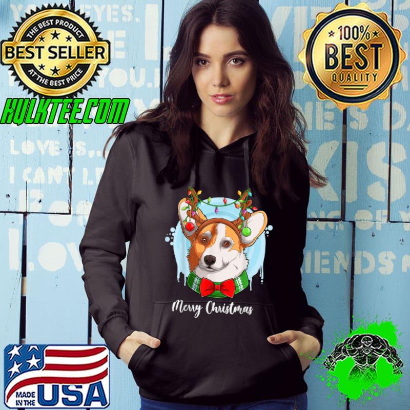 Top Christmas Cute Welsh Corgi Dog wearing reindeer antlers T-Shirt