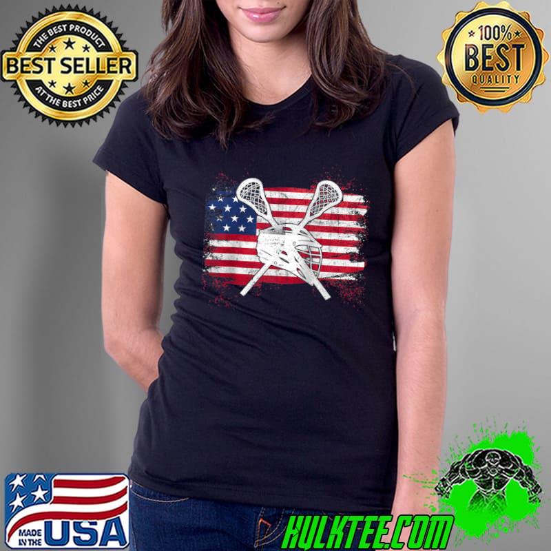 Top lacrosse American Flag LaX Helmet Sticks 4th Of July T-s Ladies Tee Top lacrosse American Flag LaX Helmet Sticks 4th Of July T-s Ladies Tee