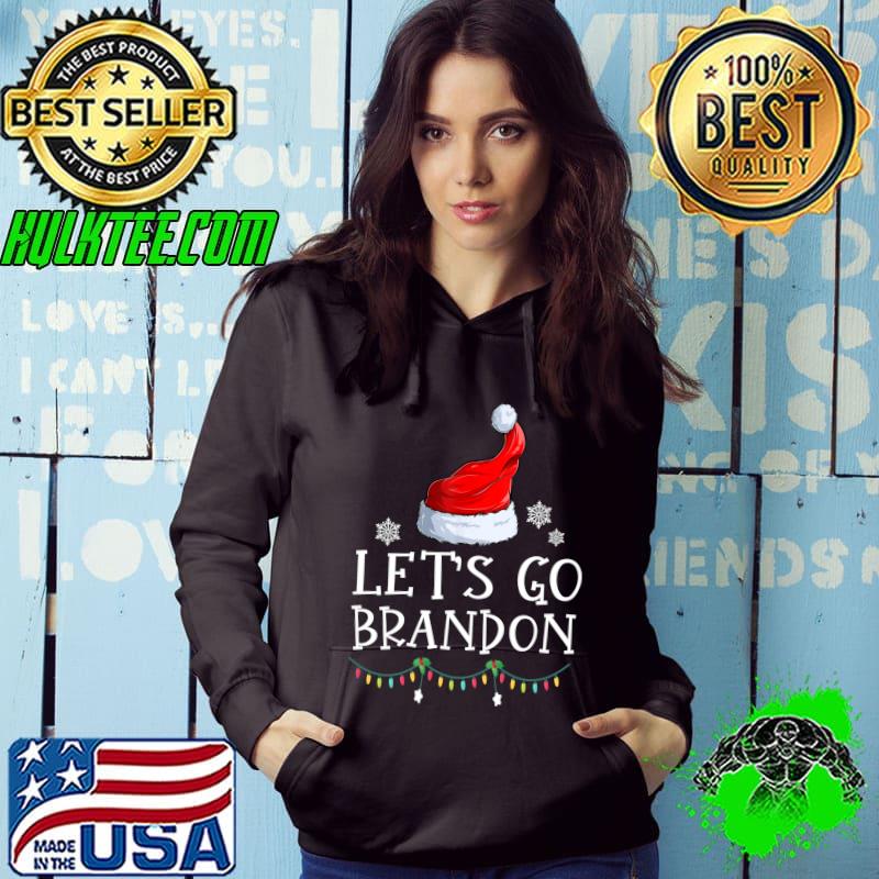 Top Let's Go Branden Brandon Anti Liberal Funny Santa Hat Xmas T-shirt