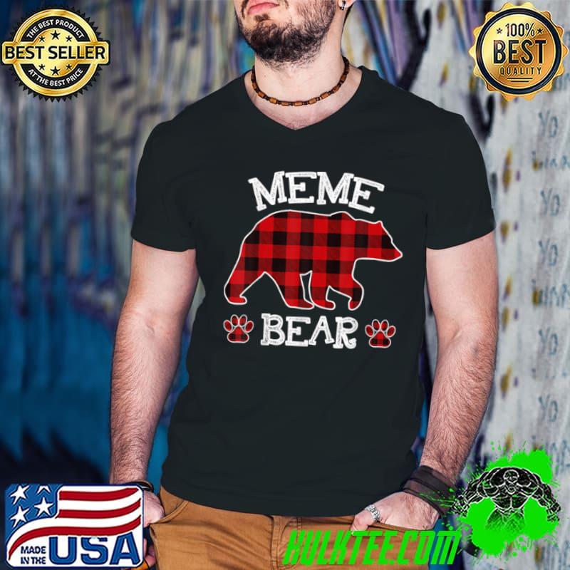 Top Meme Bear Christmas Pajama Red Plaid Buffalo Family T Shirt