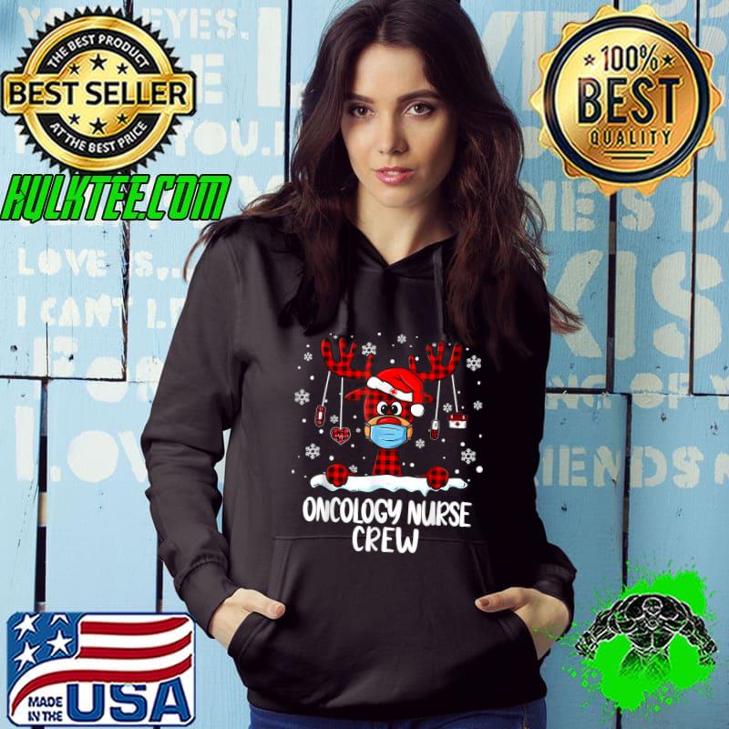 Top Oncology Nurse Crew Plaid Reindeer Santa Hat Nursing Xmas T-Shirt