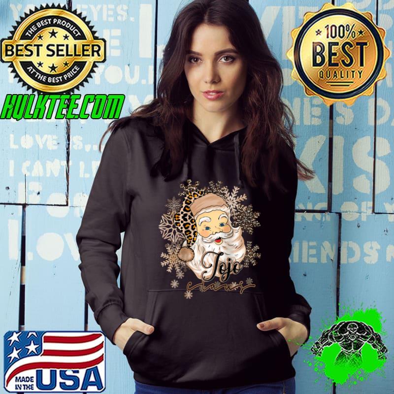 Top Santa Jojo Claus Snowflake Leopard Christmas T-shirt