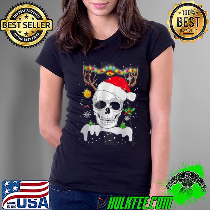 Top Skull Reindeer Christmas Skulls Santa Hat Reindeer T Shirt Ladies Tee Top Skull Reindeer Christmas Skulls Santa Hat Reindeer T Shirt Ladies Tee