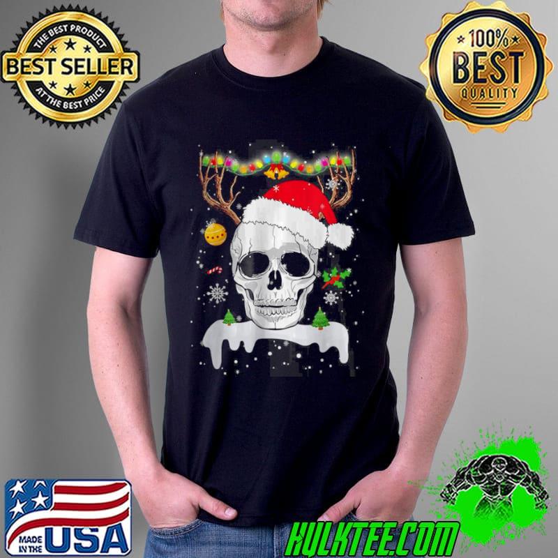 Top Skull Reindeer Christmas Skulls Santa Hat Reindeer T Shirt Unisex Top Skull Reindeer Christmas Skulls Santa Hat Reindeer T Shirt Unisex