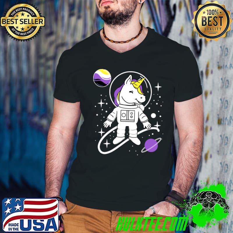 Unicorn Astronaut Nonbinary Pride T-Shirt Guys V Neck Unicorn Astronaut Nonbinary Pride T-Shirt Guys V Neck