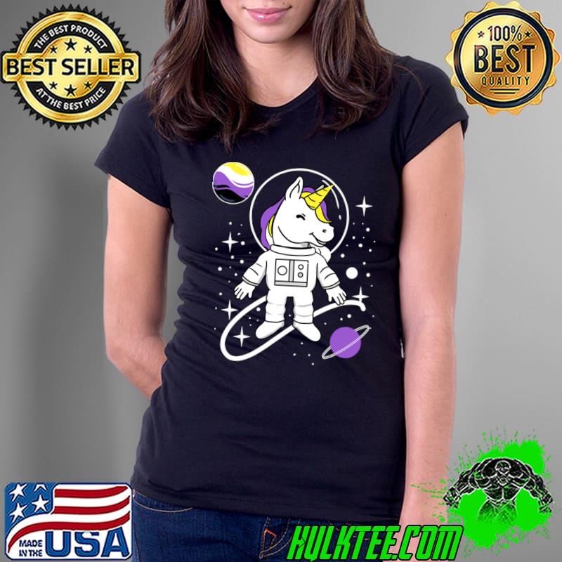 Unicorn Astronaut Nonbinary Pride T-Shirt Ladies Tee Unicorn Astronaut Nonbinary Pride T-Shirt Ladies Tee