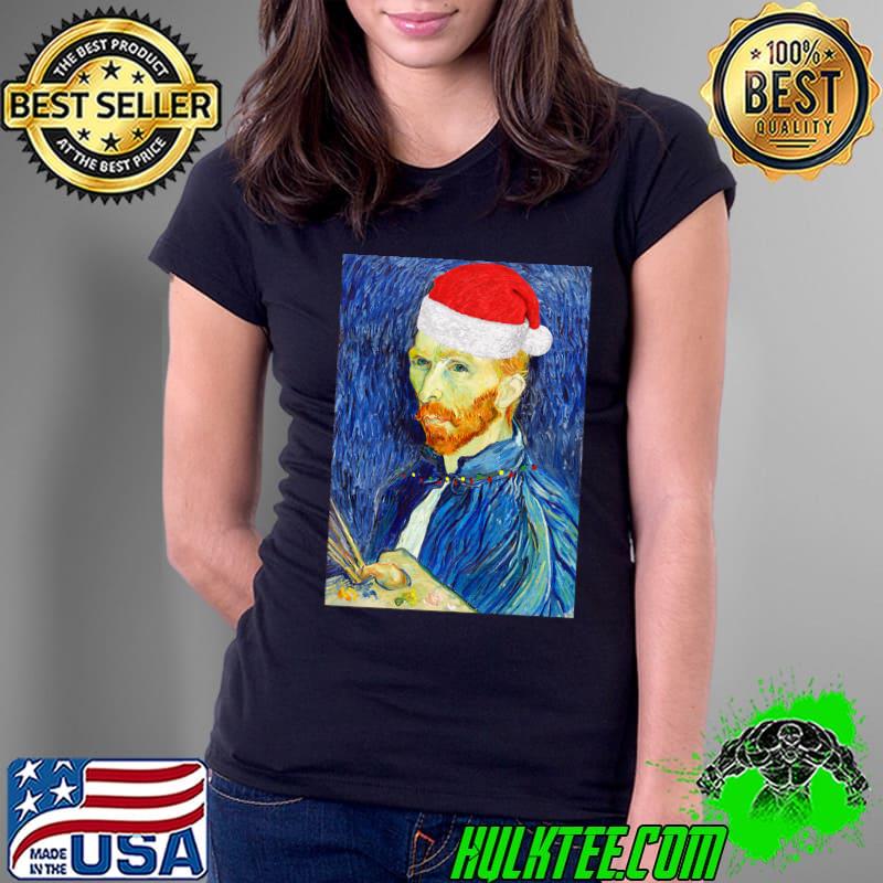 Van Gogh Christmas Santa Self Portrait With Christmas Lights Premium T-Shirt Ladies Tee Van Gogh Christmas Santa Self Portrait With Christmas Lights Premium T-Shirt Ladies Tee