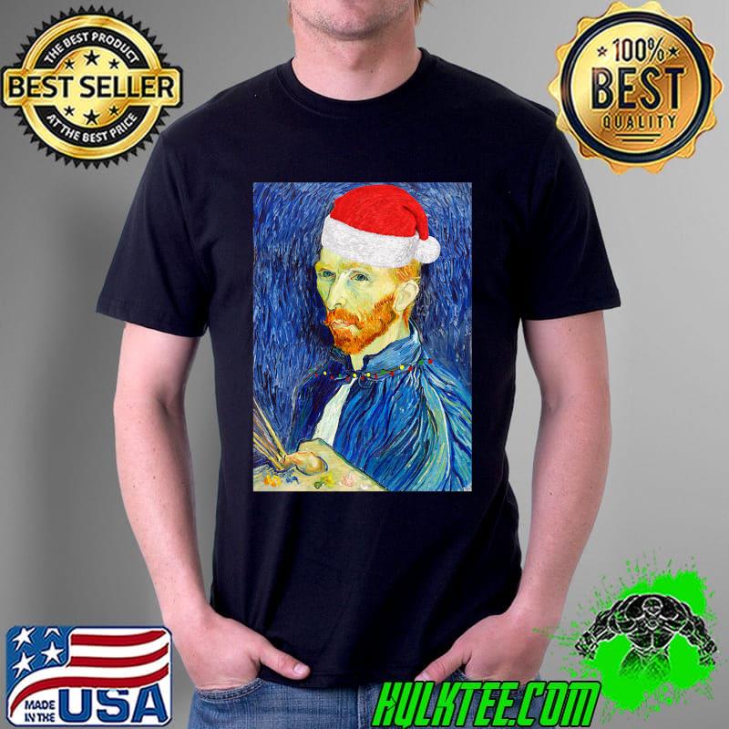 Van Gogh Christmas Santa Self Portrait With Christmas Lights Premium T-Shirt Unisex Van Gogh Christmas Santa Self Portrait With Christmas Lights Premium T-Shirt Unisex