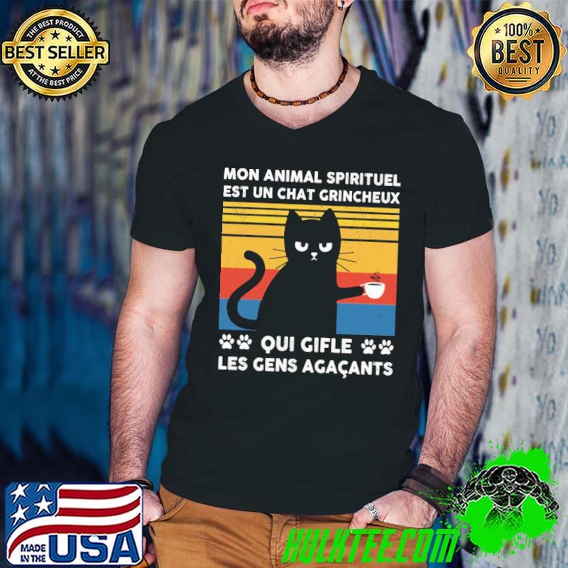 Awesome Cat Mon Animal Spirituel Est Un Chat Grincheux Qui Gifle Les Gens Agacants Vintage Shirt
