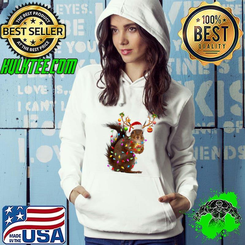 Awesome Funny Squirrel Christmas Reindeer Christmas Lights Pajama T-Shirt