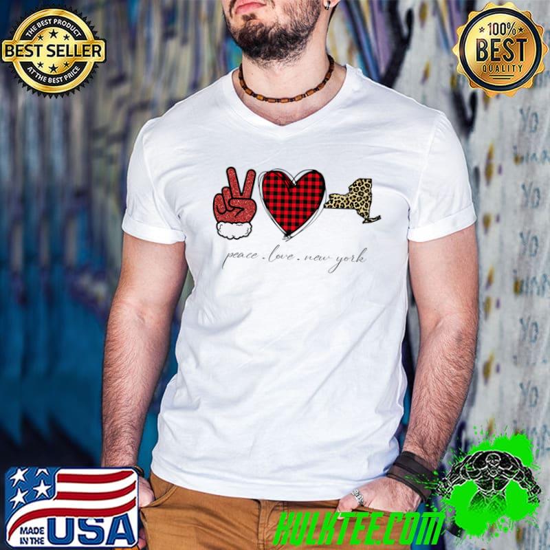 Awesome Leopard Peace Love New York Buffalo Plaid Heart Christmas Premium T-Shirt