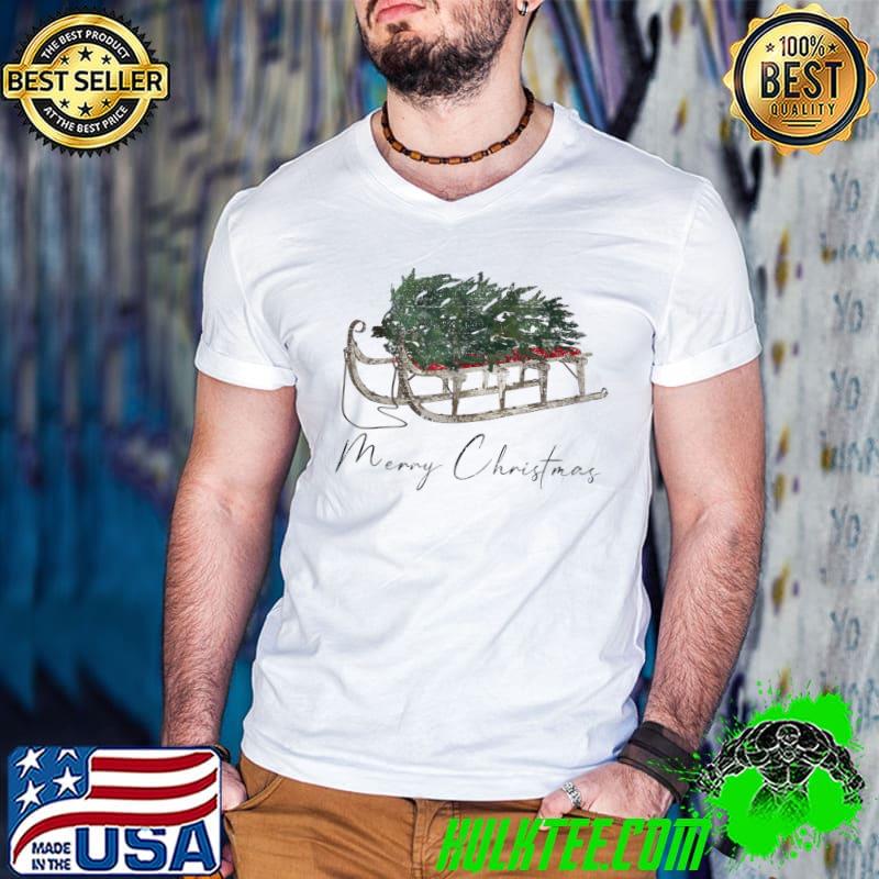 Awesome Sleigh Christmas Tree Xmas Vintage Christmas T-Shirt