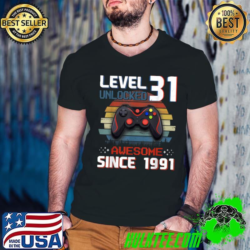 Awesome Video Game Level 31 Unlocked Vintage 1991 Men 31st Birthday T-Shirt