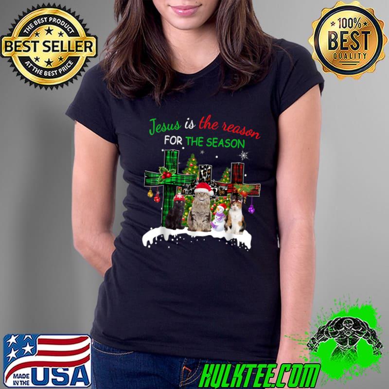 Best Jesus Is The Reason for Season Christmas Cat Jesus Christmas T-Shirt Ladies Tee Best Jesus Is The Reason for Season Christmas Cat Jesus Christmas T-Shirt Ladies Tee