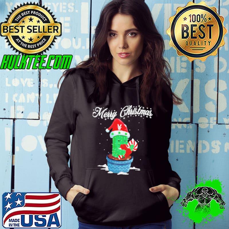 Best Merry Christmas Cute Cactus Santa Hat Candy Cane Xmas Shirt