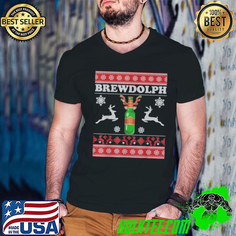 Brewdolph Ugly Christmas Beer Lover Craft Beer Brewer T-Shirt Guys V Neck