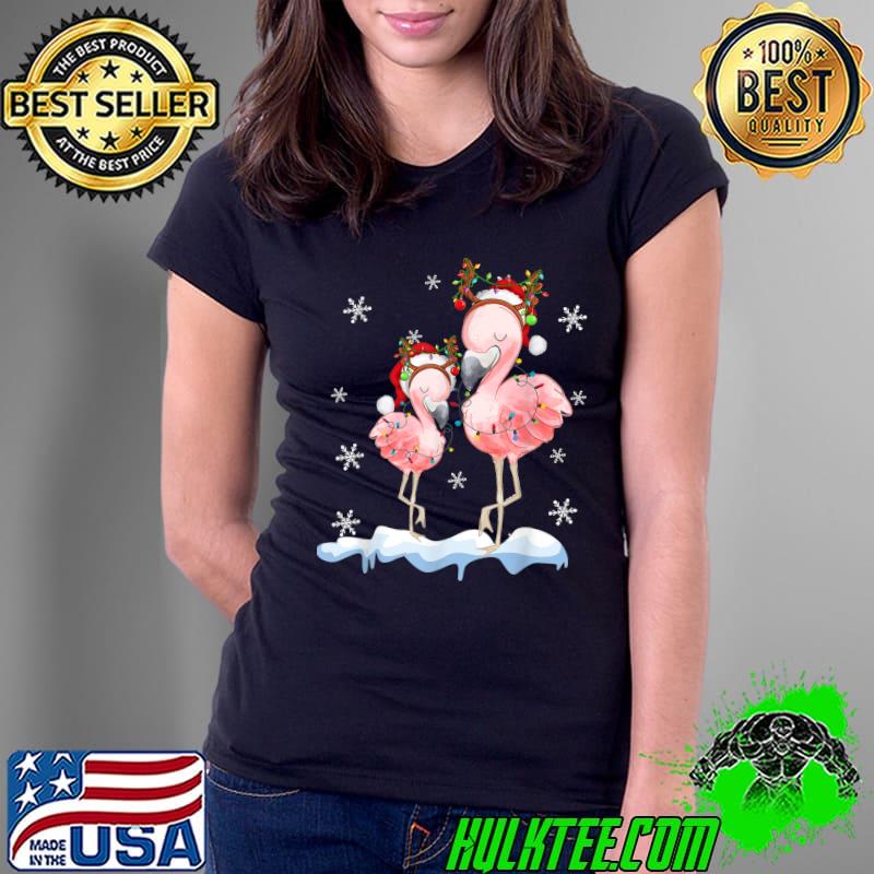 Christmas Flamingo Santa Hat Xmas Lights Flamingo Loves Cute T-Shirt Ladies Tee Christmas Flamingo Santa Hat Xmas Lights Flamingo Loves Cute T-Shirt Ladies Tee