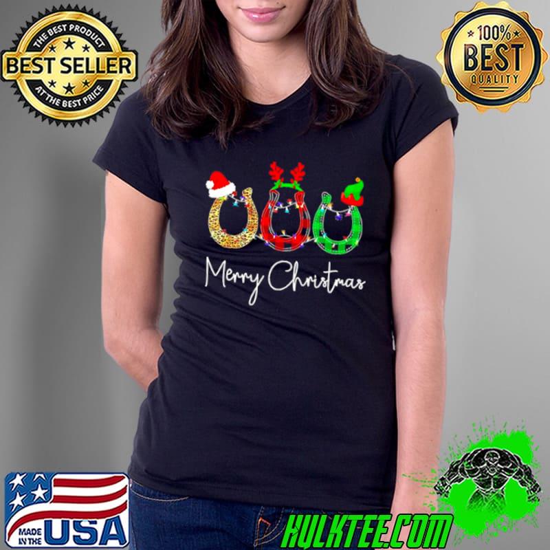 Christmas Horse Santa Reindeer ELF Christmas Horseshoe T Ladies Tee Christmas Horse Santa Reindeer ELF Christmas Horseshoe T Ladies Tee