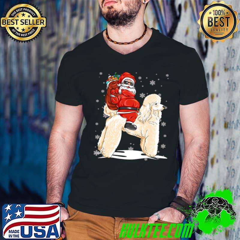 Christmas Santa Sunglasses Riding Poodle Dog T-shirt