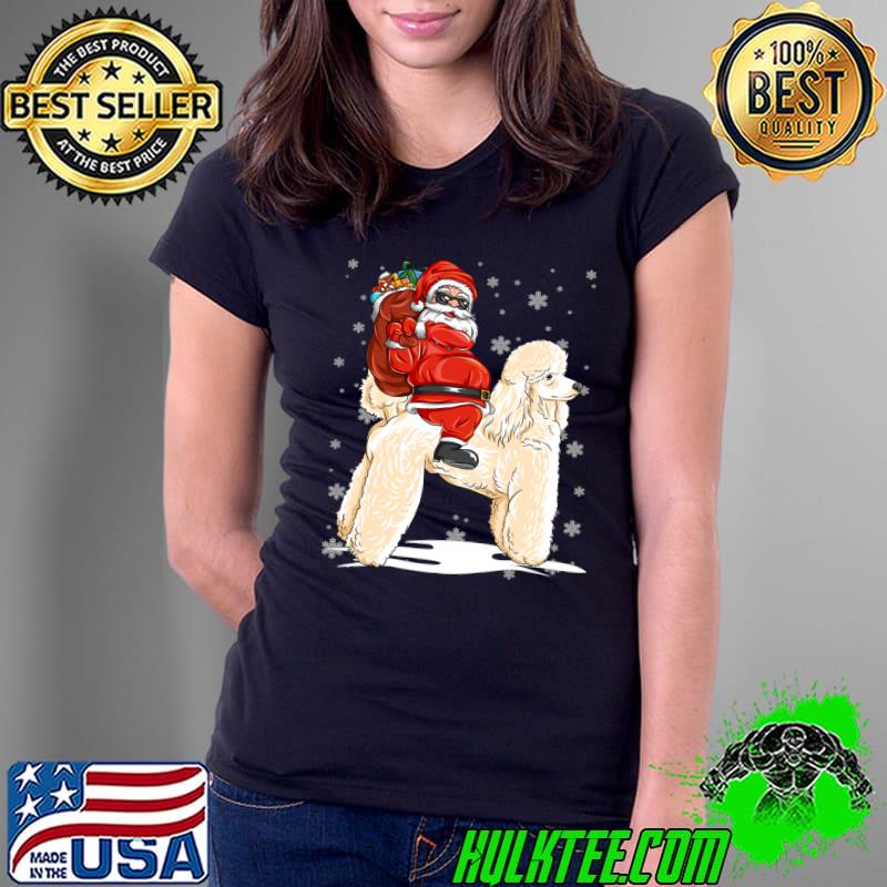 Christmas Santa Sunglasses Riding Poodle Dog T- Ladies Tee Christmas Santa Sunglasses Riding Poodle Dog T- Ladies Tee