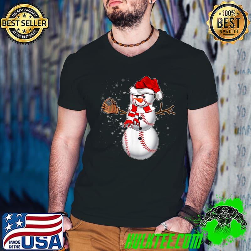 Funny Baseball Snowman Balls Snow Christmas Pajama Santa Claus T-Shirt
